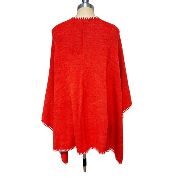 Mer Sea Womens Coral/Paprika Open Front Poncho Wrap With Contrast Stitching OS - Picture 3 of 5